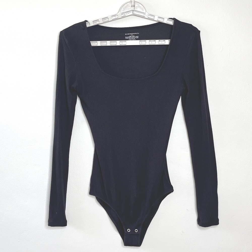 Summersalt Extra Soft Square‎ Neck Day to Night Bodysuit Rib Knit Black Chic M